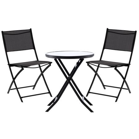 SET DE MOBILIER PENTRU BALKON - MASA ROTUNDĂ + 2 ȘEZLONGURI FOLDABLE - NEGRU *6643