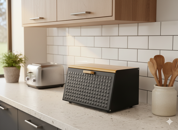 CHLEBAK HIBISCO - EMALIOWANY Z POKRYWĄ BAMBUSOWĄ 35,5 x 17 x 19,5 CM CZARNY