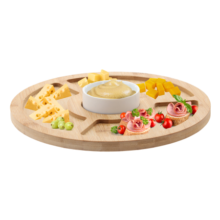 SET PENTRU SERVIRE ANTREURI - TĂVIȚĂ DIN BAMBUS CU 4 COMPARTIMENTE ȘI UMAN PORCELAN 28x4CM *7262