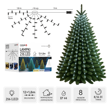 LAMPKI LED Z PIERŚCIENIEM 1,8 M 216L ZIMNY BIAŁY WEWN/ZEWN *8059