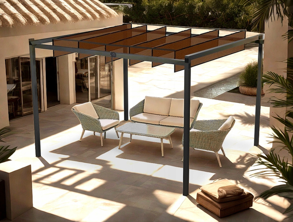 ZÁHRADNÍ PERGOLA S POHYBLIVÝMI LAMELAMI Z POLYKARBONÁTU 3 x 3 M HNĚDÁ *4016