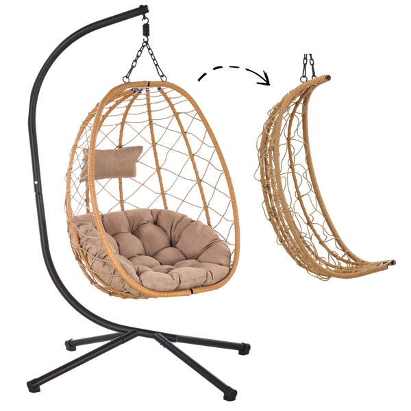 FOTEL WISZĄCY SKŁADANY BEŻOWY, PODUSZKA - BEŻOWA, RAMA - CZARNA *9100