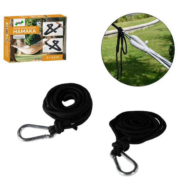ZESTAW DO MOCOWANIA HAMAKA - LINY Z KARABIŃCZYKAMI - UDŹWIG 200 KG