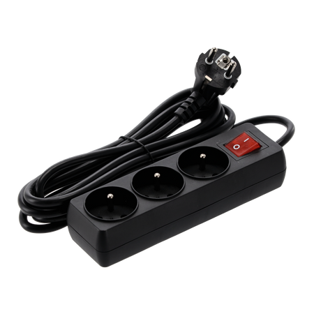 EXTENSION CORD POWER STRIP WITH SWITCH 3 SOCKETS 3M BLACK