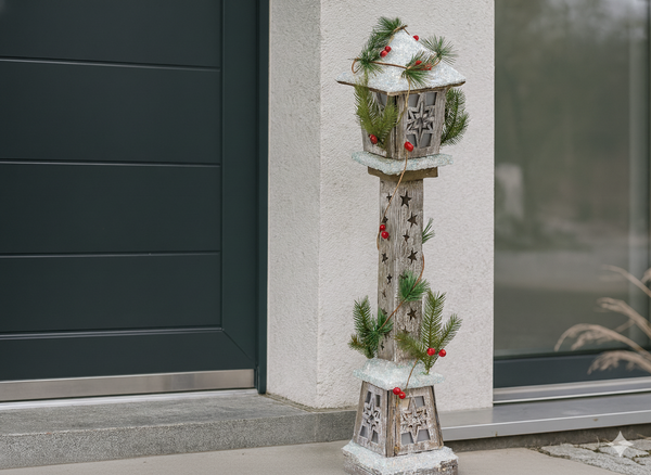 CHRISTMAS WOODEN LED LANTERN WITH STARS 13 x 13 x 60 CM