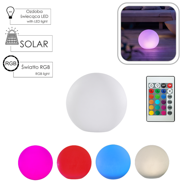 LAMPĂ SOLARĂ BOL WHITE 20 x 20 x 17 CM MULTICOLOR CU TELECOMANDĂ *4910