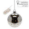GLASS CHRISTMAS ORNAMENT 10 CM LED SILVER BAUBLE WITH STARS