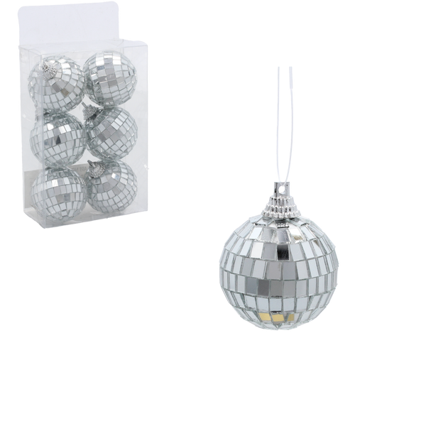 SET OF 6 MIRROR DECO BALLS SILVER 4 CM