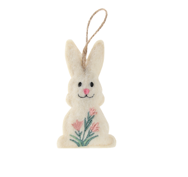 EASTER DECORATION - HANGING 5 x 10,5 CM BUNNY WITH FLOWERS MIX 4 DESIGNS pack=12pcs