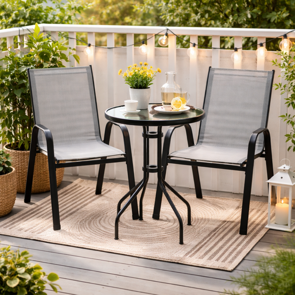 ZESTAW MEBLI BALKONOWYCH - 2 KRZESŁA + STOLIK - SZARY