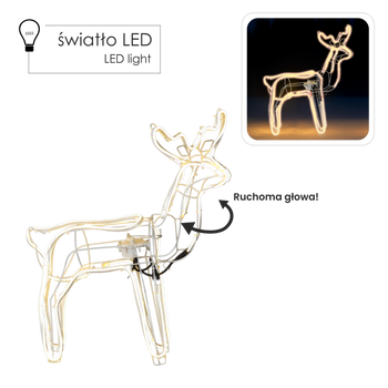 ŚWIĄTECZNY RENIFER Z RUCHOMĄ GŁOWĄ NEON LED 64 x 22 x 70 CM CIEPŁY BIAŁY WEWN/ZEWN *8363
