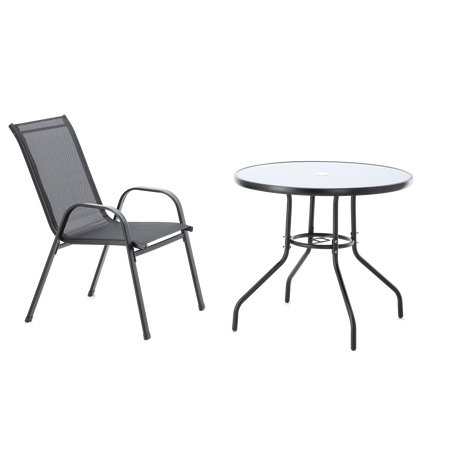 GARDEN FURNITURE SET - 4 CHAIRS + ROUND TABLE - BLACK *3377