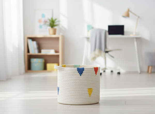 COȘ PENTRU RUFURI/JUCĂRII 36 x 33 CM ROTUND ALB CU MODEL COLORAT M *5004