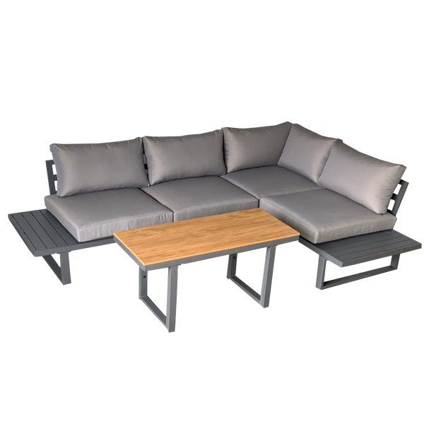 ALUMINUM FURNITURE "BOGOTA" SET (CORNER SOFA + TABLE) GREY + GREY CUSHIONS