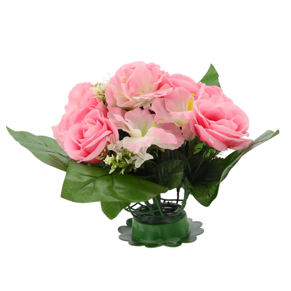 FLORĂ ARTIFICIALĂ CU TRANDAFIRI ȘI HIBISCUS 25 x 28 x 28 CM AMESTEC DE CULORI ambalaj=12 buc *2942