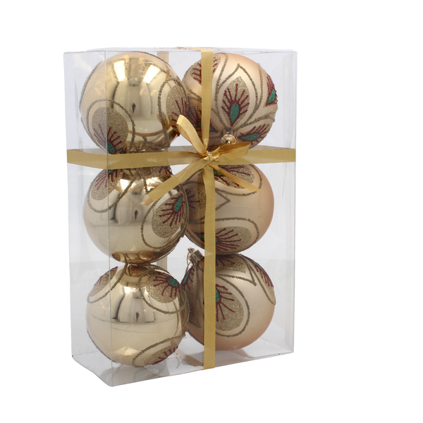 SET OF 6 CHRISTMAS BAUBLES GOLD 8 CM