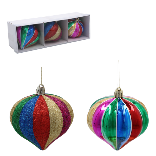 SET OF 3 CHRISTMAS ORNAMENTS - COLORFUL RIBBONS 8CM pack=12sets