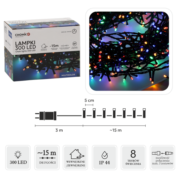 LAMPĂ LED 300L MULTICOLOR LUNGIMEA 3 + 15 M INTERIOR/EXTERIOR *9522