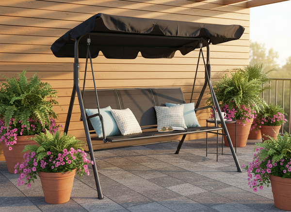 HUŚTAWKA OGRODOWA Z TEXTILENE 170 x 110 x 153 cm CZARNA