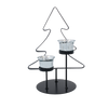 ČERNÝ METALOVÝ SVÍCNÍK NA TEALIGHT - STROMEK S DVĚMA SKLENĚNÝMI VLOŽKAMI 30 CM *8778