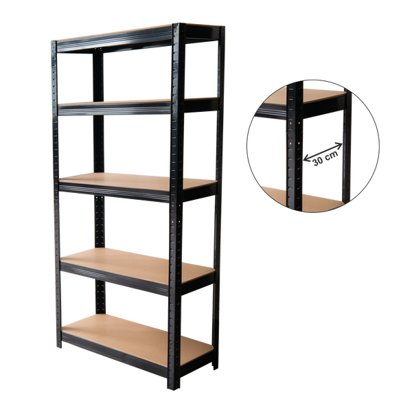 REGAŁ 5-POZIOMOWY 180 x 90 x 30 CM CZARNY UDŹWIG PÓŁKI: 175 KG *7361