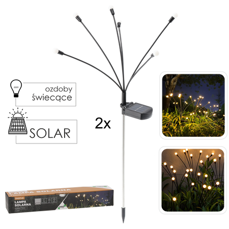 KPL. 2 LAMP SOLARNYCH H 70 CM ŚWIETLIK 6 LED CIEPŁY BIAŁY *5899
