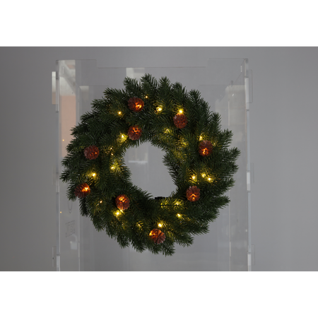 Coroană de Crăciun LED 40 CM 40 L VERDE CU CONURI LUMINOASE PE BATERII *9669