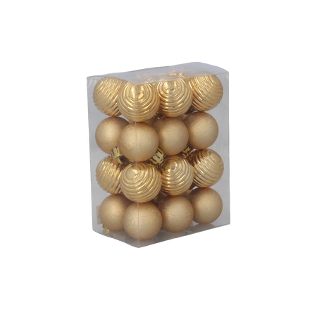 KPL. 24 BOMBĂ 3 CM ROȘU/ AURII/ARGINTII MIX DE MODELE *7146