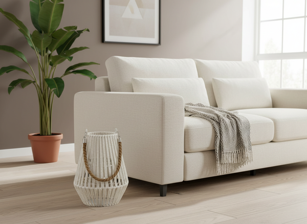 LAMPION H-24 CM BIAŁY Z WKŁADEM SZKLANYM