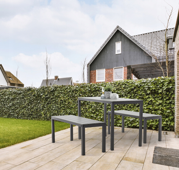 GARDEN FURNITURE SET TABLE 110 X 58.5 X 75.5 CM + 2 BENCHES 110 X 39 X 45 CM GREY