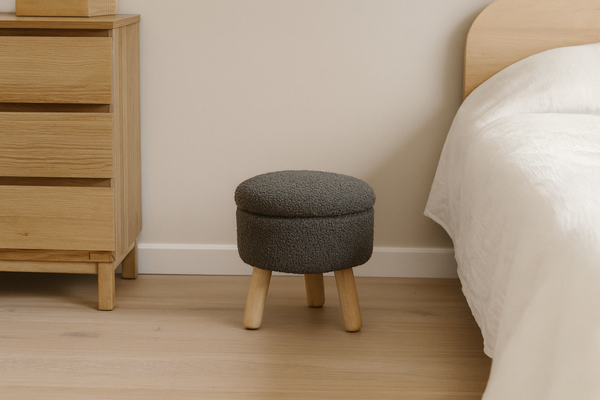 PUFA ROTUNDĂ PE PICIOARE DIN Lemn 30 x 28 CM GRI *8585