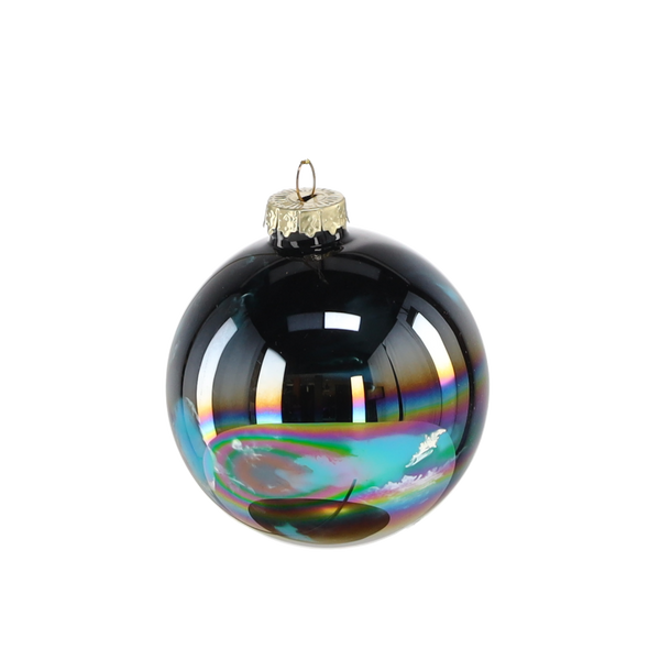SET OF 4 GLASS BAUBLES 8 CM WITH OIL EFFECT