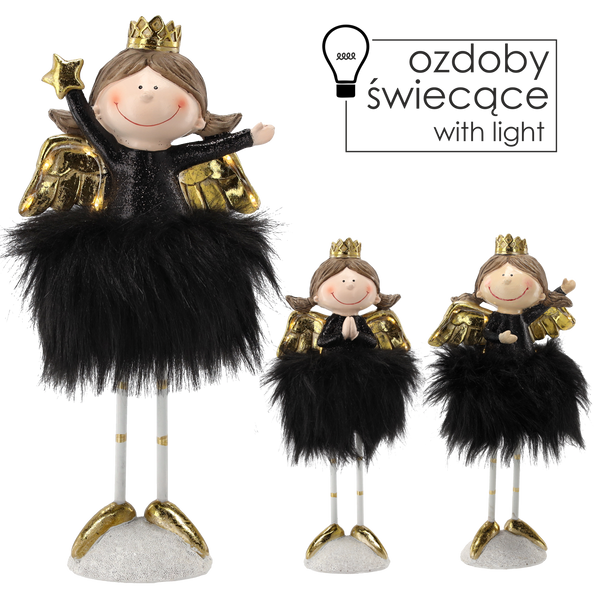 ANIOŁEK W SUKIENCE CZARNEJ Z FUTERKIEM 31 CM LED opak=1szt *1597