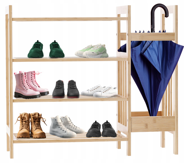 REGAŁ BAMBUSOWY 4-POZIOMOWY Z DODATKOWĄ PÓŁKĄ BOCZNĄ 73,5x28x66 CM *7001