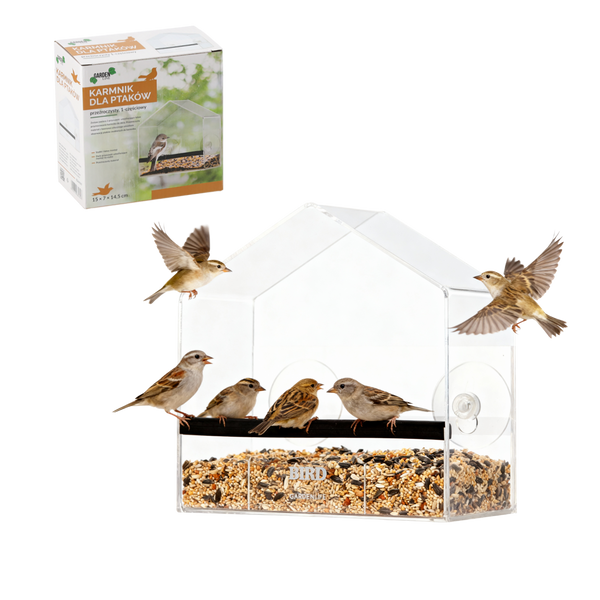 KRMÍTKO PRO PTÁKY 1-DÍLNÉ PRŮHLEDNÉ S PŘÍSAVKOU *4397