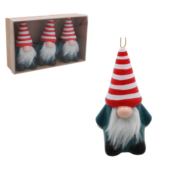 SET OF 3 CHRISTMAS TREE ORNAMENTS - GNOMS 6.5 X 5.5 X 12 CM pack=6 sets
