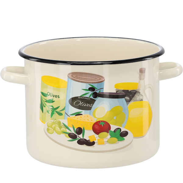 GARNEK EMALIOWANY 5,5 L 22 CM KREMOWY OLIWKA *7473