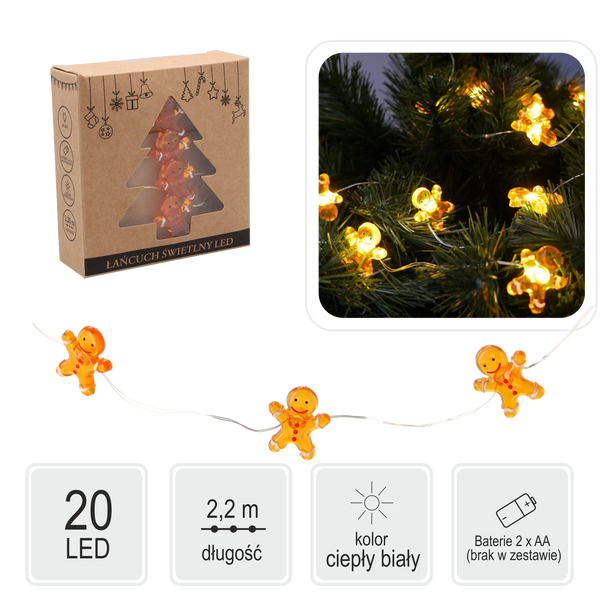 LED SVETELNÝ REŤAZEC ČLOVEK Z PERNÍKA 20 L NA BATÉRIE bal.=20ks *0214