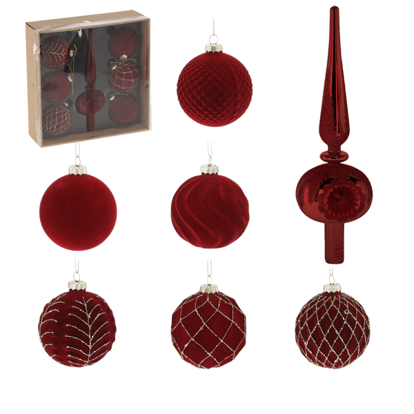 SET OF 7 CHRISTMAS TREE DECORATIONS DARK RED 29 x 29 x 9,5 CM