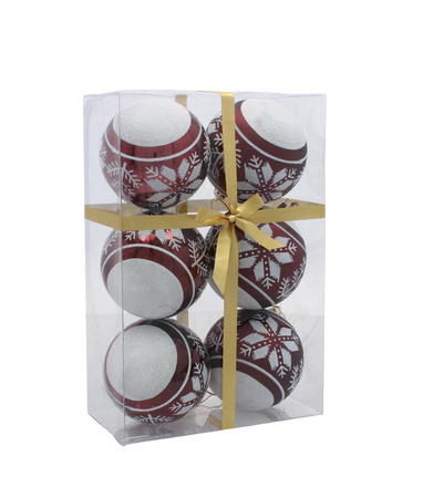 SET OF 6 CHRISTMAS BAUBLES DARK RED 8 CM