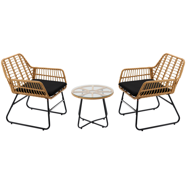 SET DE MOBILIER PENTRU GRĂDINĂ (2 SCUNELE, MASĂ) - MARO, PERNITE - NEGRU *3392