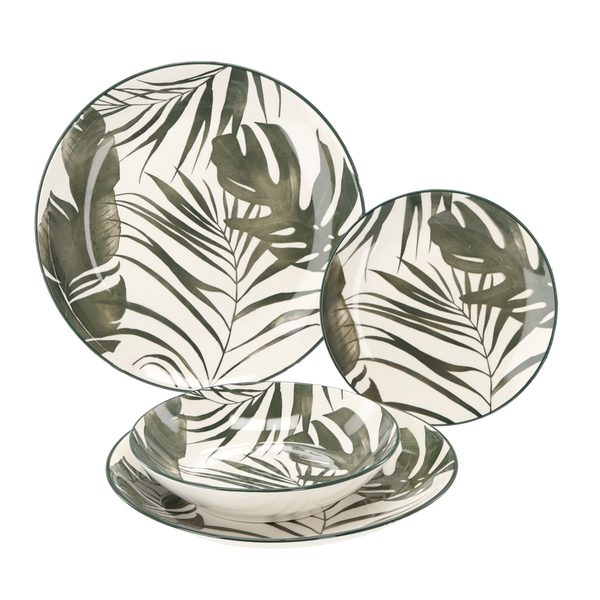 ZESTAW OBIADOWY 18 EL. OKRĄGŁY ZIELONE LIŚCIE *1311
