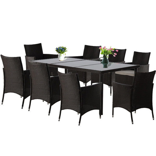 SETS DE MOBILIER PENTRU GRADINĂ / 8 SCAUNE + MASĂ MARE / MARO + BEJ *3654