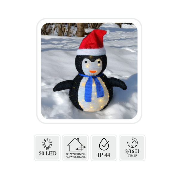 ŚWIĄTECZNA OZDOBA - PINGWIN LED 75 CM 50L CIEPŁY BIAŁY WEWN/ZEWN *8417