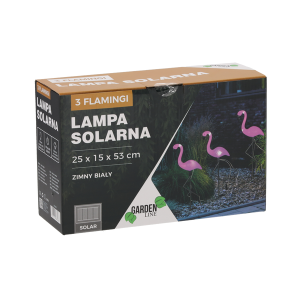 LAMPA SOLARNA 25 x 15 x 53 CM 3 FLAMINGI 6 LED ZIMNY BIAŁY *6087