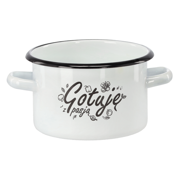 GARNEK EMALIOWANY 2 L 16 CM BIAŁY GOTUJĘ Z PASJĄ *2358