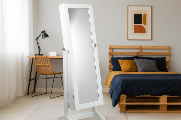 Dulap pentru bijuterii cu oglindă alb "GRAND" 41,5 x 36,5 x 147 cm *5782