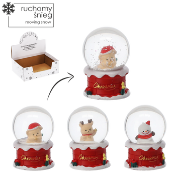 BOŻONARODZENIOWA KULA ŚNIEŻNA - RENIFER / BAŁWAN / MIŚ 4,5 x 7 CM disp=12szt *5676