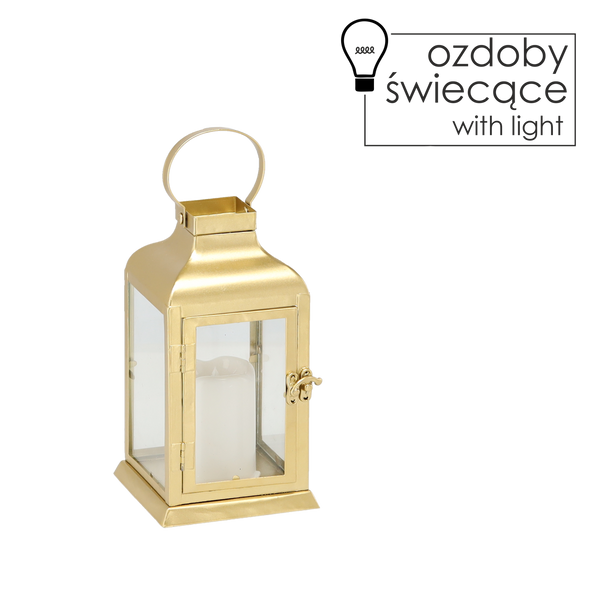 LAMPION 11 x 11 x 22 CM LED METALOWY ZŁOTY *0900