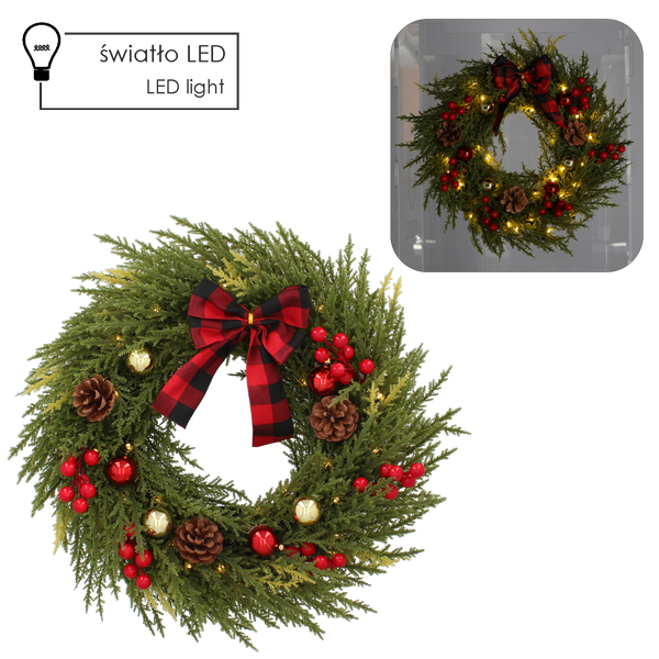 CHRISTMAS WREATH LED 40 CM 40 L GREEN WITH A BOW